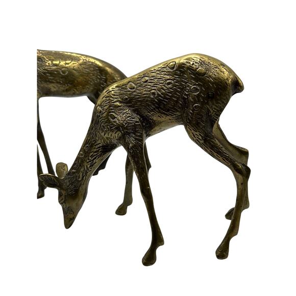 Ornate Brass 7” Deer Buck 5” Doe Set Of 2 Figurines Patina - Picture 4 of 16